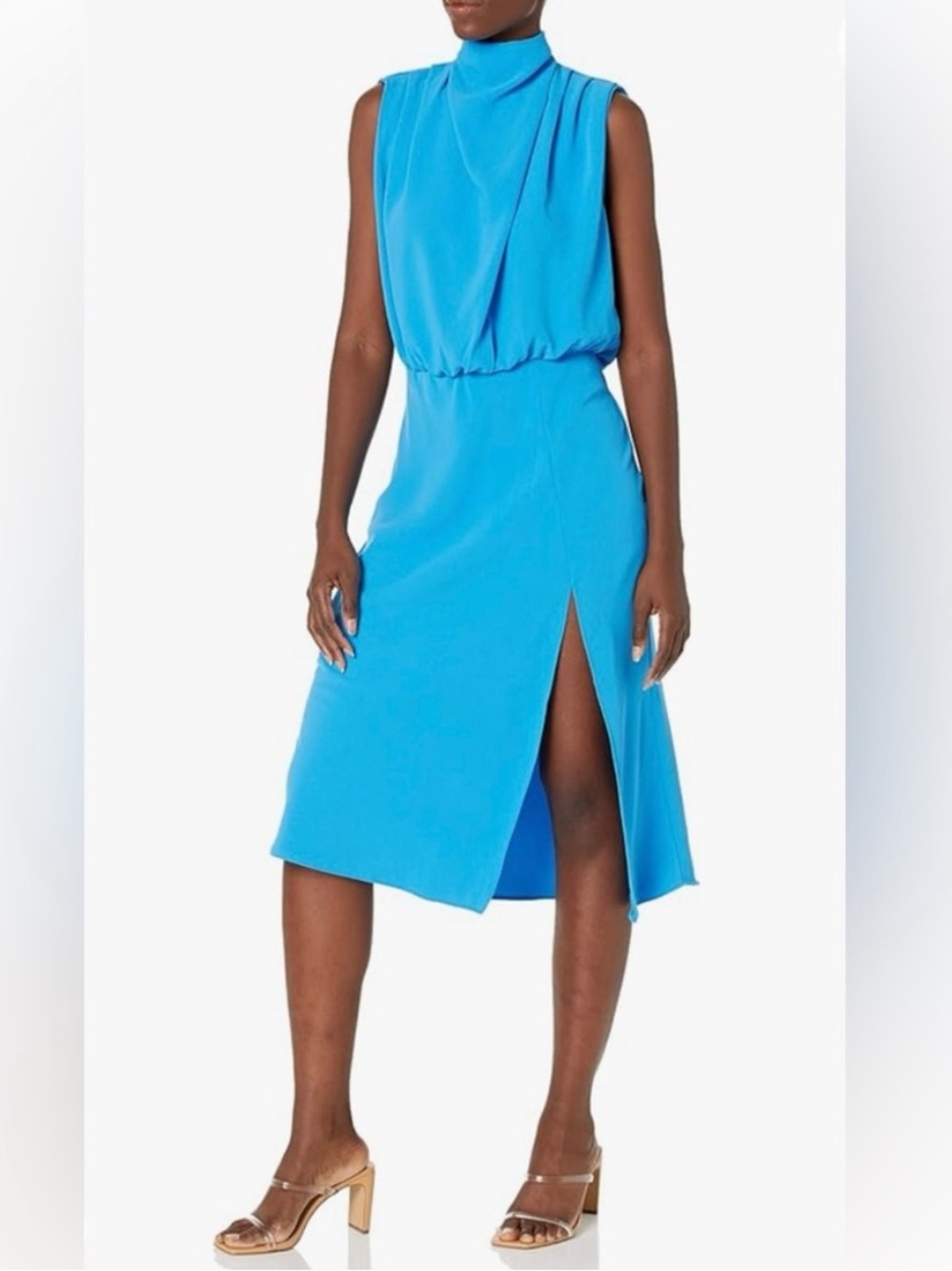 Amanda Uprichard Bright Blue Sleeveless Midi Dress with Back Tie
